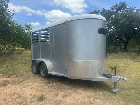 USED 2015 CM 6x14 Silver 2 Horse Slant Bumper Trailer- 4479