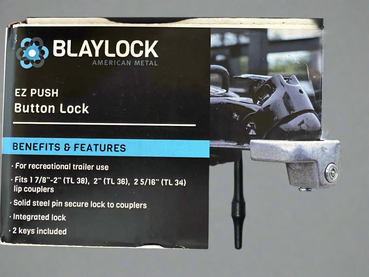 Blaylock EZ Lock Trailer Coupler Lock for 2 - 5/16" Lipped Couplers - Aluminum - Push Button - J4 Trailer