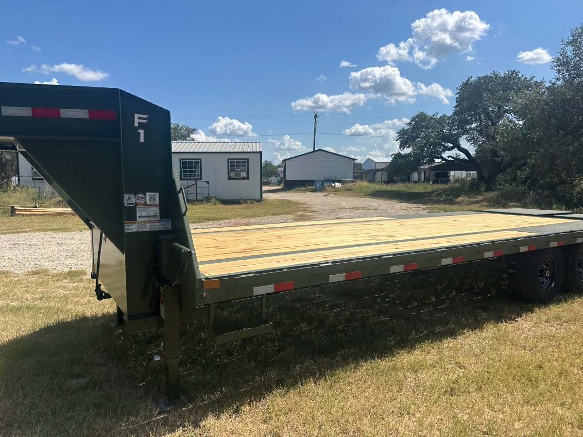 Delco 102"x25' Flatbed Single Gooseneck 14k ARMY GREEN - 7743 - J4 Trailer