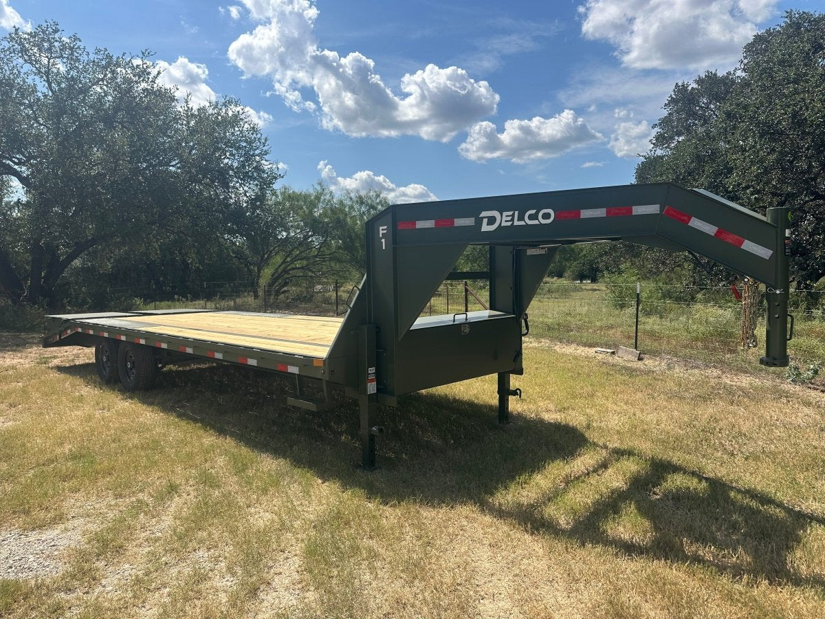 Delco 102"x25' Flatbed Single Gooseneck 14k ARMY GREEN - 7743 - J4 Trailer