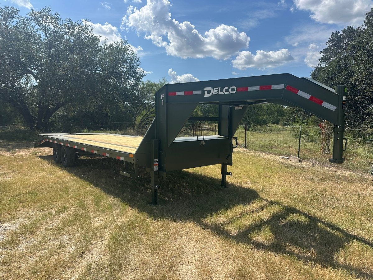 Delco 102"x25' Flatbed Single Gooseneck 14k ARMY GREEN - 7743 - J4 Trailer