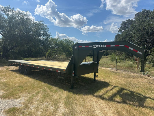 Delco 102"x25' Flatbed Single Gooseneck 14k ARMY GREEN - 7743 - J4 Trailer