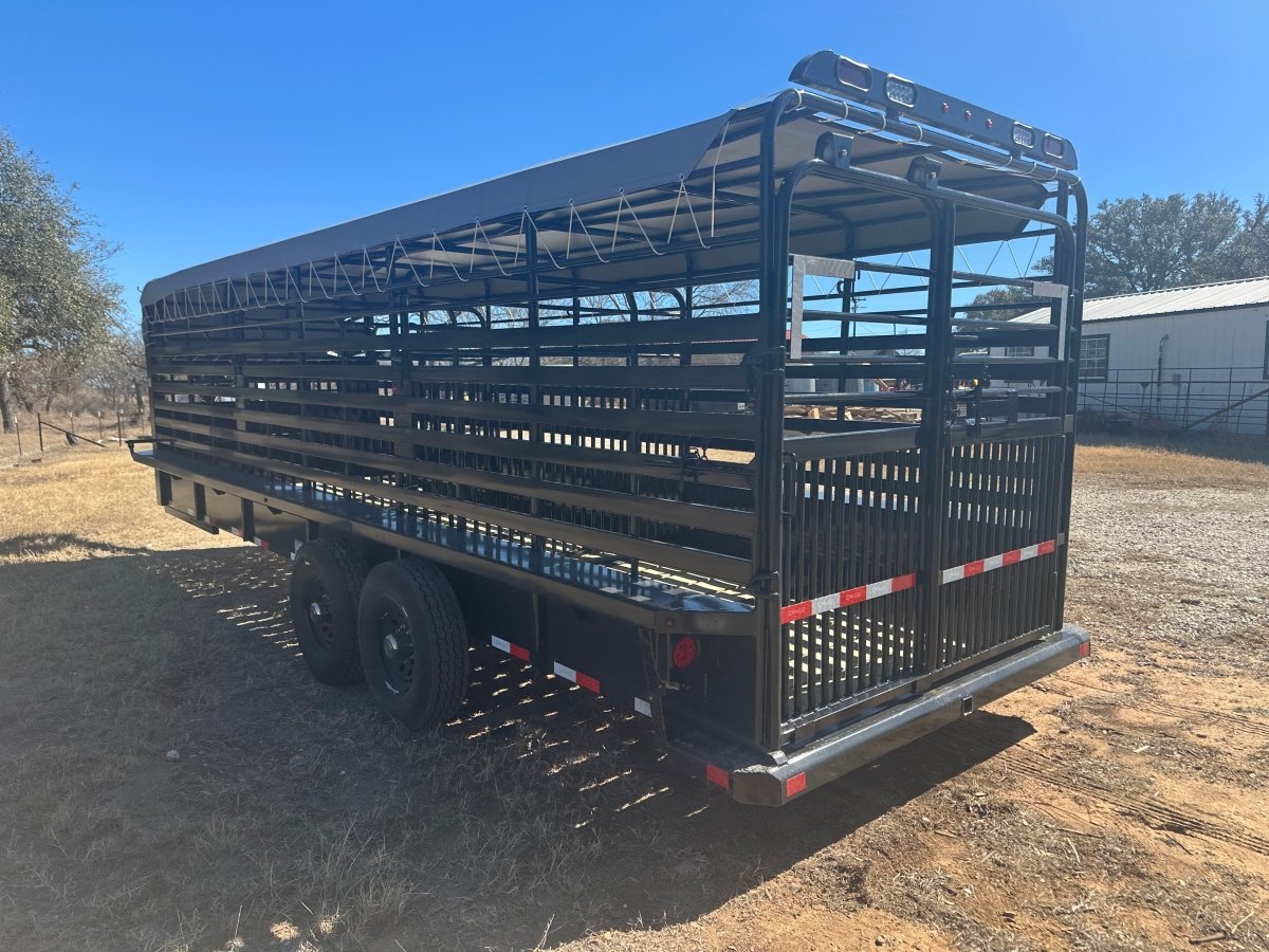 Delco 6'8"x24'x6'6" Gooseneck Livestock Bartop with Tarp - BLACK - 4511 - J4 Trailer
