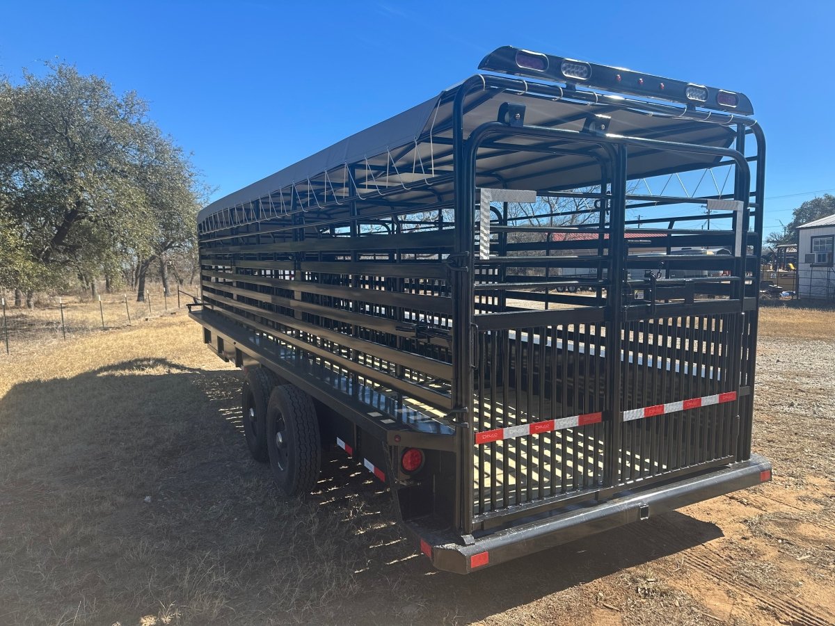 Delco 6'8"x24'x6'6" Gooseneck Livestock Bartop with Tarp - BLACK - 4511 - J4 Trailer