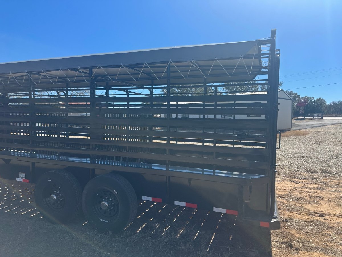 Delco 6'8"x24'x6'6" Gooseneck Livestock Bartop with Tarp - BLACK - 4511 - J4 Trailer