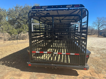 Delco 6'8"x24'x6'6" Gooseneck Livestock Bartop with Tarp - BLACK - 4511 - J4 Trailer
