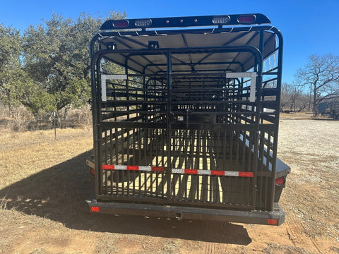 Delco 6'8"x24'x6'6" Gooseneck Livestock Bartop with Tarp - BLACK - 4511 - J4 Trailer