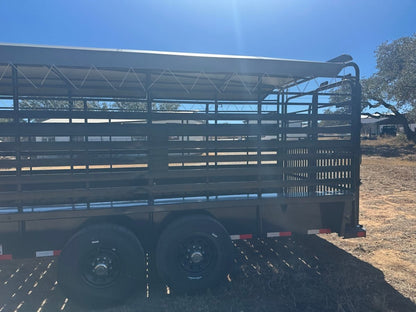 Delco 6'8"x24'x6'6" Gooseneck Livestock Bartop with Tarp - BLACK - 4511 - J4 Trailer