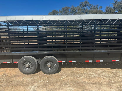 Delco 6'8"x24'x6'6" Gooseneck Livestock Bartop with Tarp - BLACK - 4511 - J4 Trailer