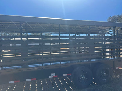 Delco 6'8"x24'x6'6" Gooseneck Livestock Bartop with Tarp - BLACK - 4511 - J4 Trailer