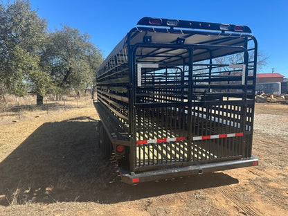 Delco 6'8"x24'x6'6" Gooseneck Livestock Bartop with Tarp - BLACK - 4511 - J4 Trailer