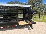 Delco 6'8"x24'x6'6" Gooseneck Livestock Bartop with Tarp- BLACK- 6414 - J4 Trailer