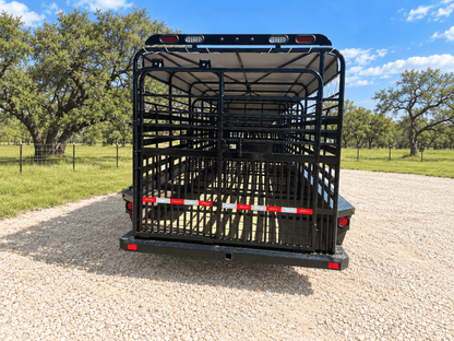 Delco 6'8"x24'x6'6" Gooseneck Livestock Bartop with Tarp- BLACK- 6414 - J4 Trailer