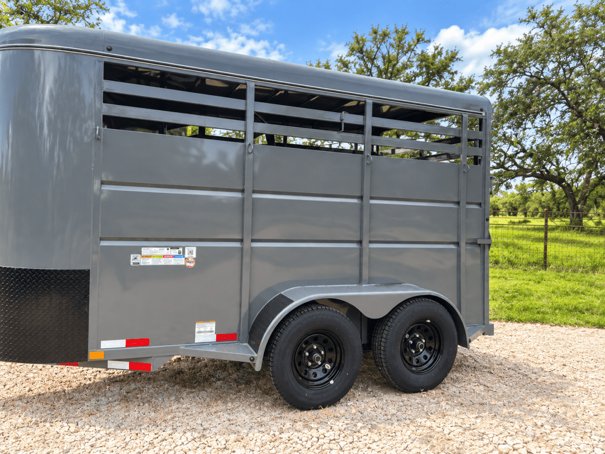 Delco 6'x14'x7' Two Horse Bumper Tandem 7K- FIGHTER JET GRAY - 8147 - J4 Trailer