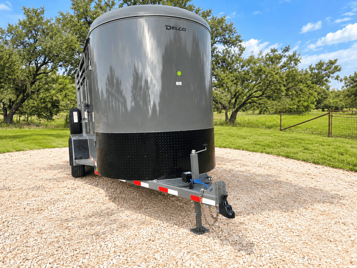 Delco 6'x14'x7' Two Horse Bumper Tandem 7K- FIGHTER JET GRAY - 8147 - J4 Trailer
