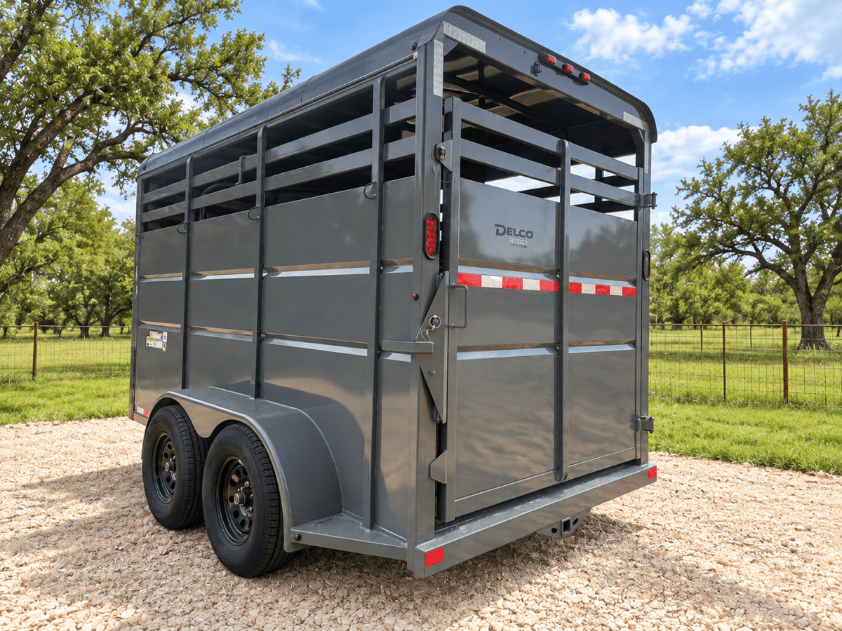 Delco 6'x14'x7' Two Horse Bumper Tandem 7K- FIGHTER JET GRAY - 8147 - J4 Trailer