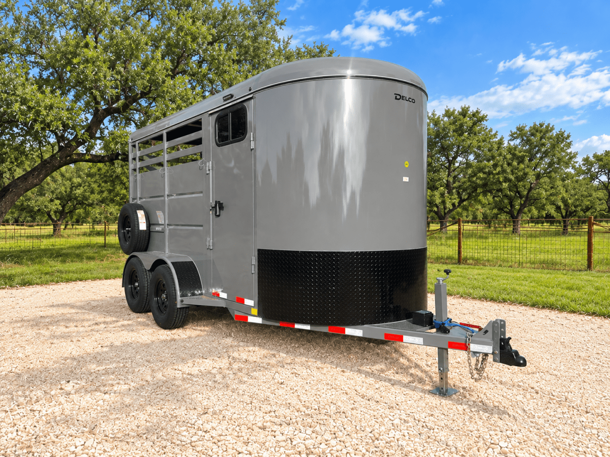 Delco 6'x14'x7' Two Horse Bumper Tandem 7K- FIGHTER JET GRAY - 8147 - J4 Trailer