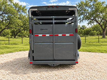 Delco 6'x14'x7' Two Horse Bumper Tandem 7K- FIGHTER JET GRAY - 8147 - J4 Trailer