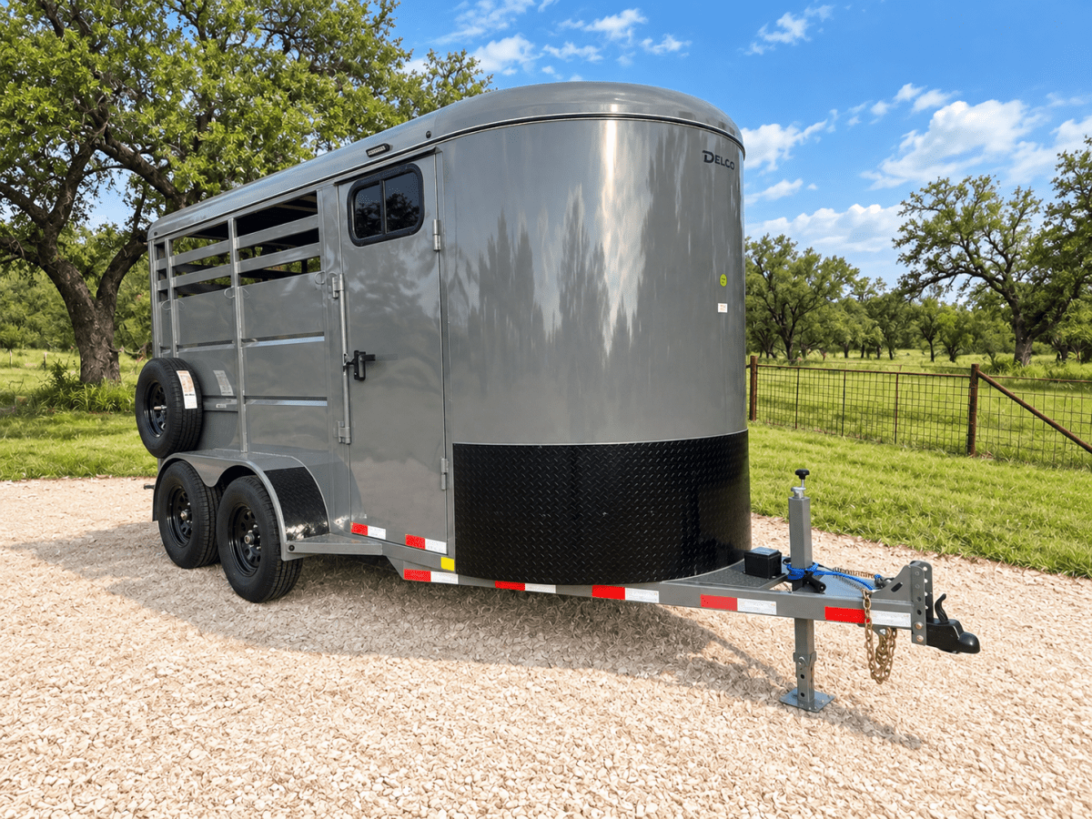 Delco 6'x14'x7' Two Horse Bumper Tandem 7K- FIGHTER JET GRAY - 8147 - J4 Trailer