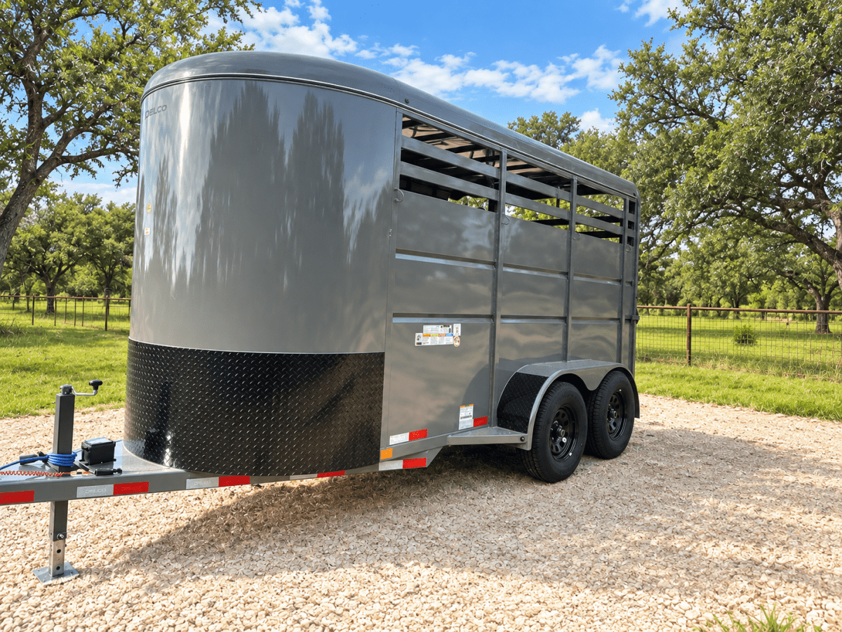 Delco 6'x14'x7' Two Horse Bumper Tandem 7K- FIGHTER JET GRAY - 8147 - J4 Trailer