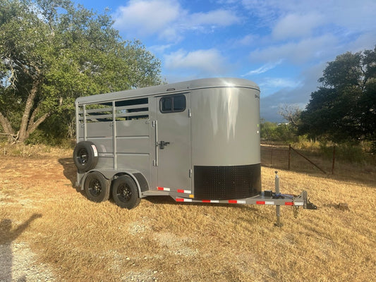 Delco 6'x14'x7' Two Horse Bumper Tandem 7K- FIGHTER JET GRAY - 8147 - J4 Trailer