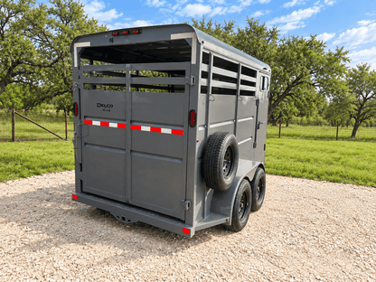 Delco 6'x14'x7' Two Horse Bumper Tandem 7K- FIGHTER JET GRAY - 8147 - J4 Trailer