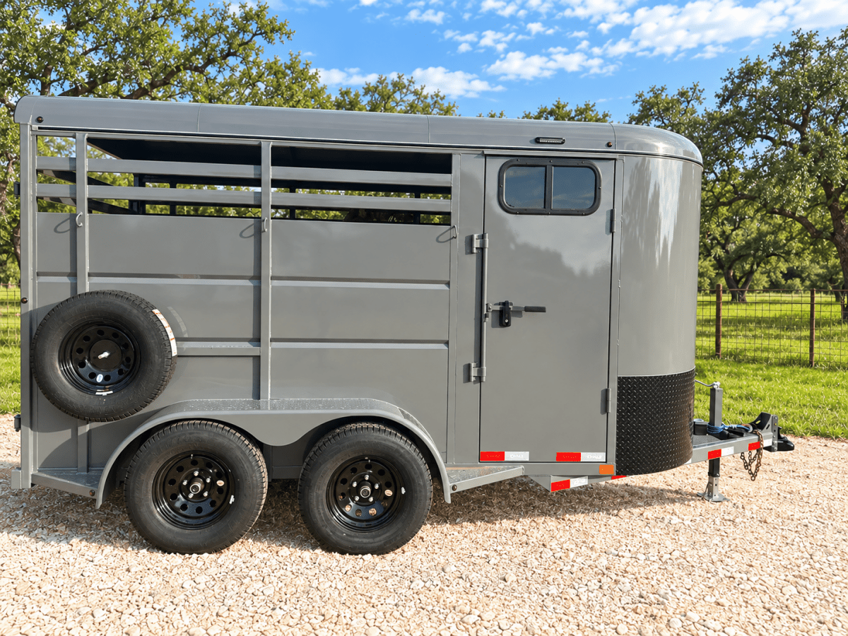 Delco 6'x14'x7' Two Horse Bumper Tandem 7K- FIGHTER JET GRAY - 8147 - J4 Trailer