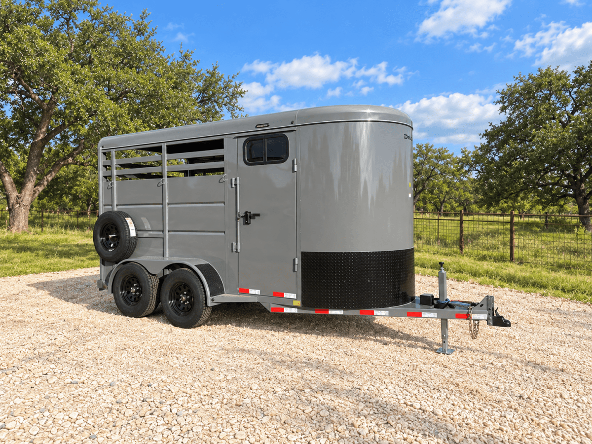 Delco 6'x14'x7' Two Horse Bumper Tandem 7K- FIGHTER JET GRAY - 8147 - J4 Trailer