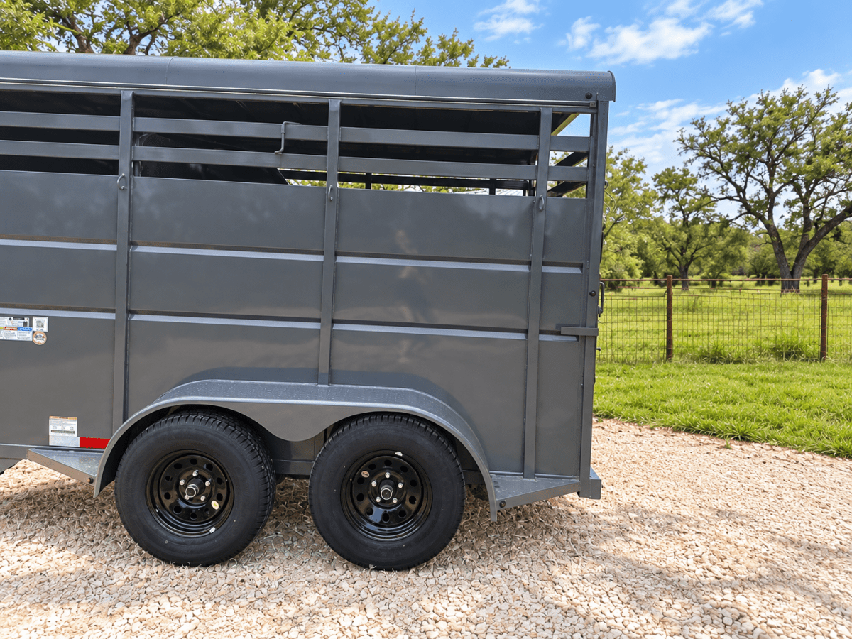 Delco 6'x14'x7' Two Horse Bumper Tandem 7K- FIGHTER JET GRAY - 8147 - J4 Trailer