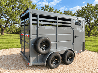 Delco 6'x14'x7' Two Horse Bumper Tandem 7K- FIGHTER JET GRAY - 8147 - J4 Trailer
