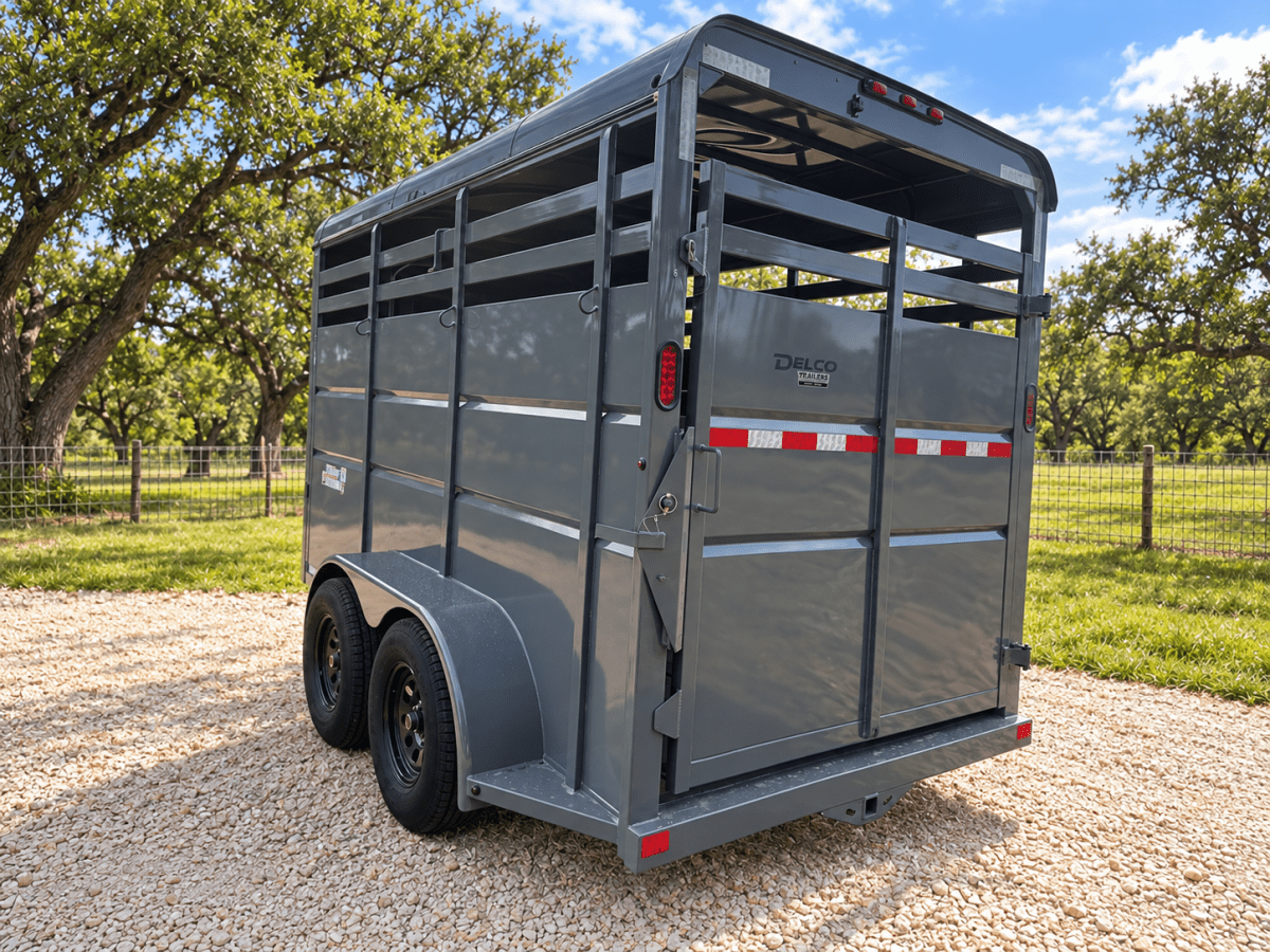 Delco 6'x14'x7' Two Horse Bumper Tandem 7K- FIGHTER JET GRAY - 8147 - J4 Trailer