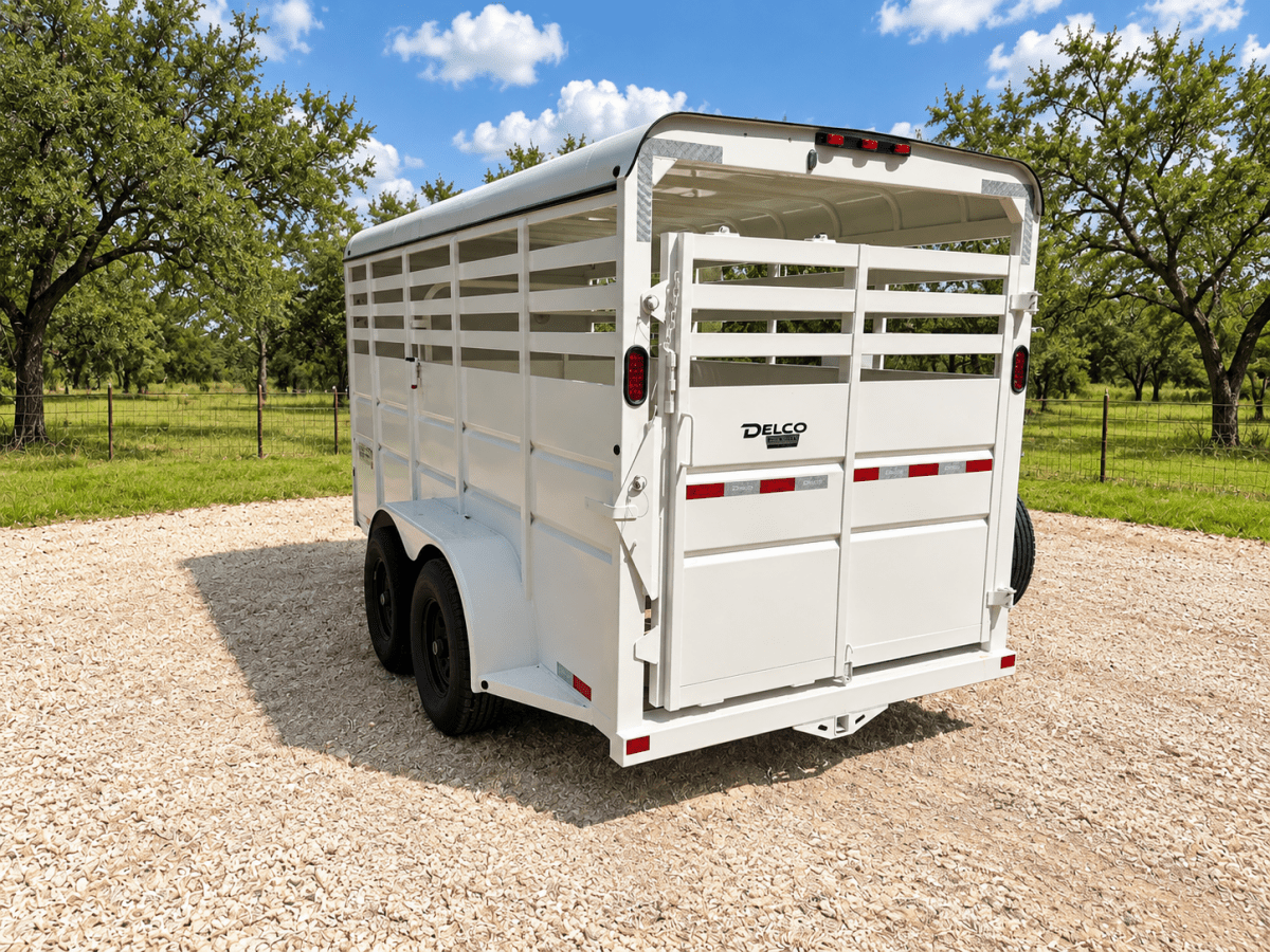 Delco 6'x16'x6'6" Bumper Livestock Tandem 12K- White - 8148 - J4 Trailer