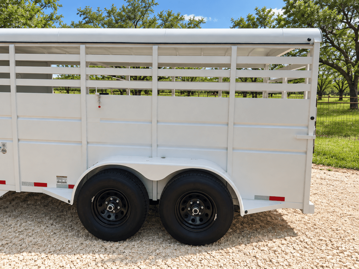 Delco 6'x16'x6'6" Bumper Livestock Tandem 12K- White - 8148 - J4 Trailer