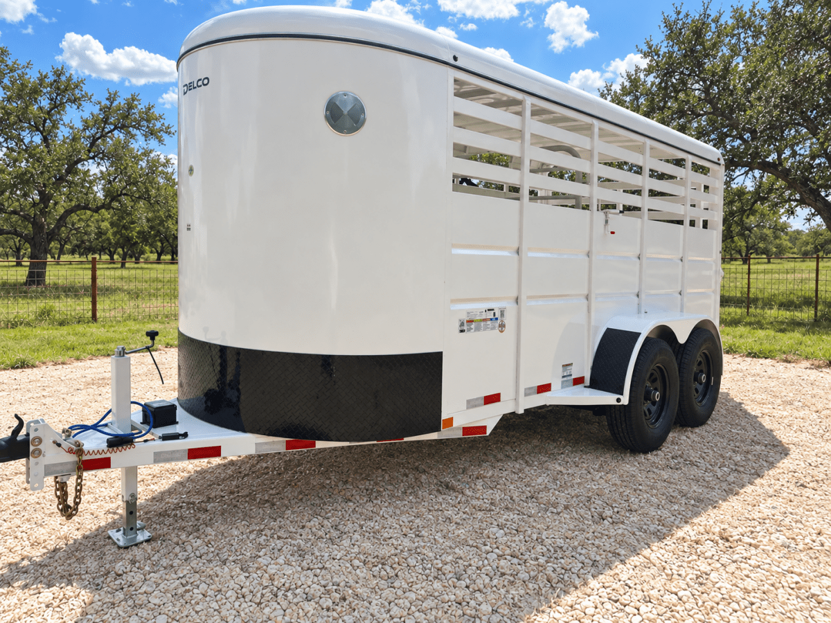Delco 6'x16'x6'6" Bumper Livestock Tandem 12K- White - 8148 - J4 Trailer