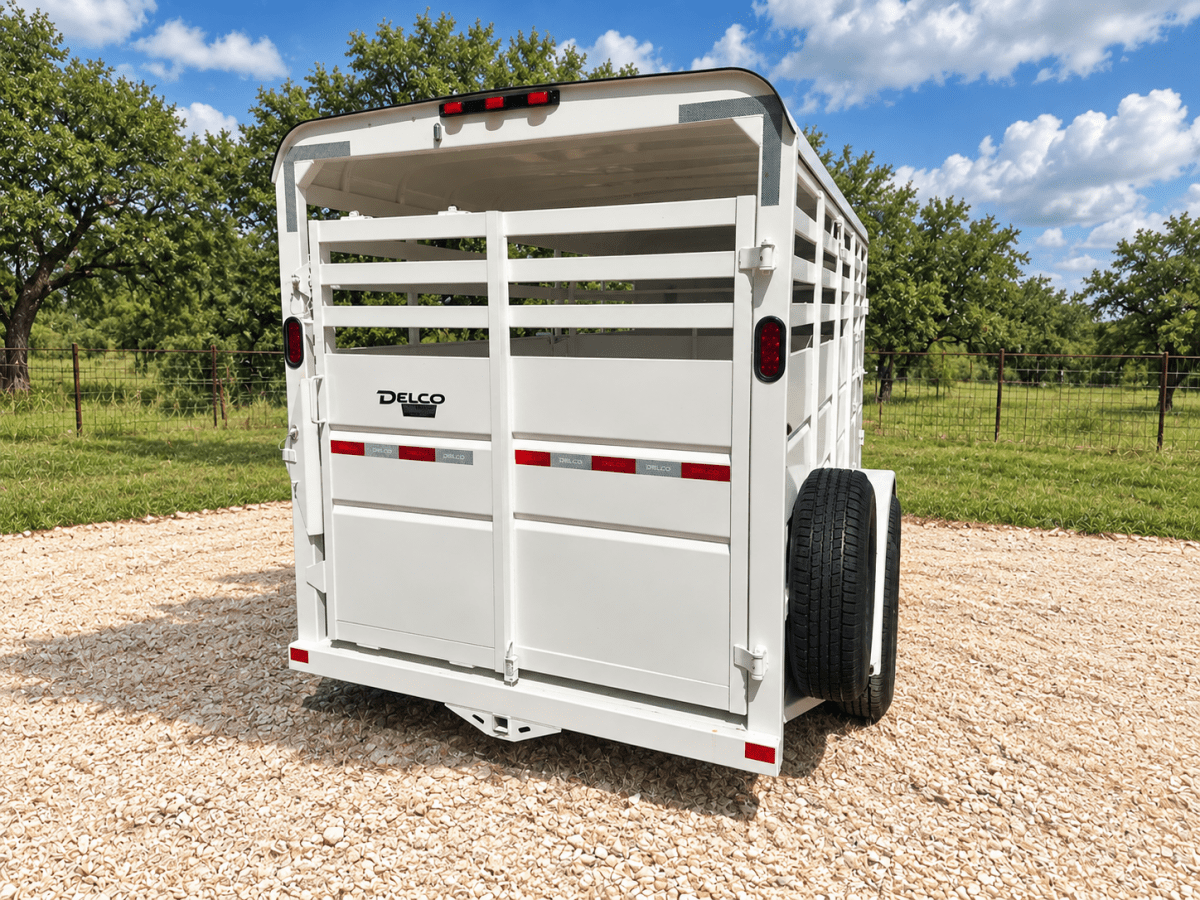 Delco 6'x16'x6'6" Bumper Livestock Tandem 12K- White - 8148 - J4 Trailer