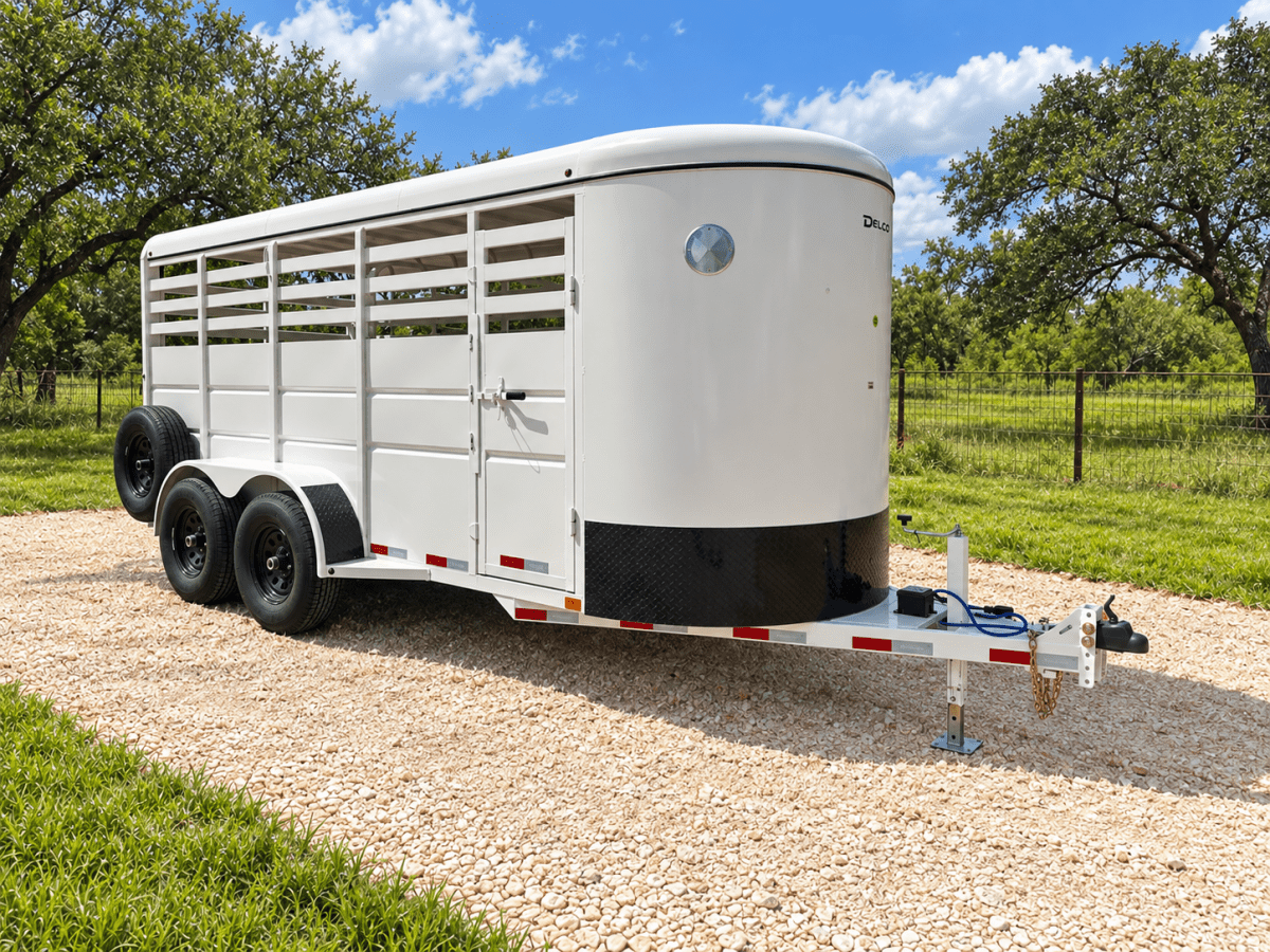Delco 6'x16'x6'6" Bumper Livestock Tandem 12K- White - 8148 - J4 Trailer