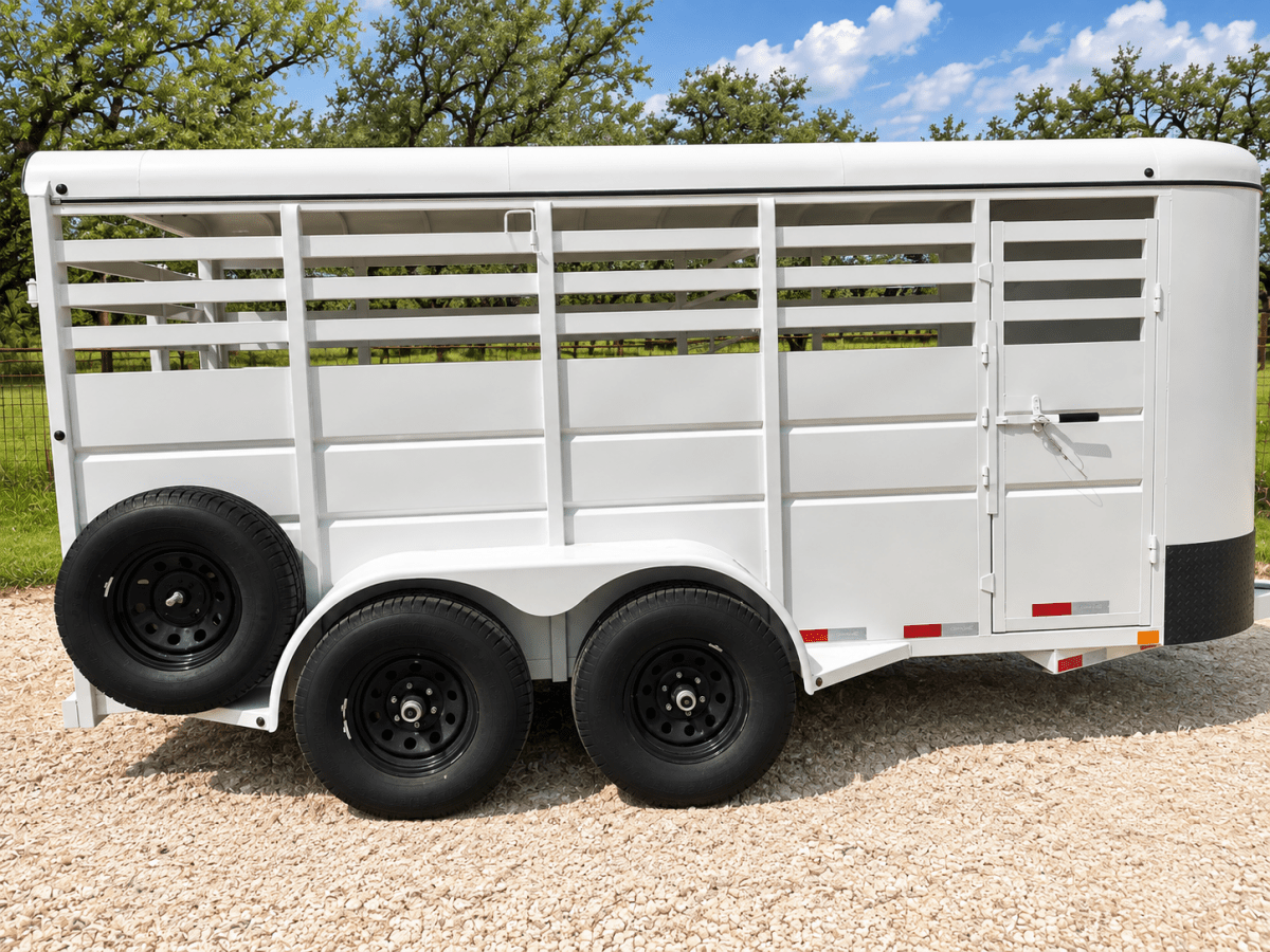 Delco 6'x16'x6'6" Bumper Livestock Tandem 12K- White - 8148 - J4 Trailer