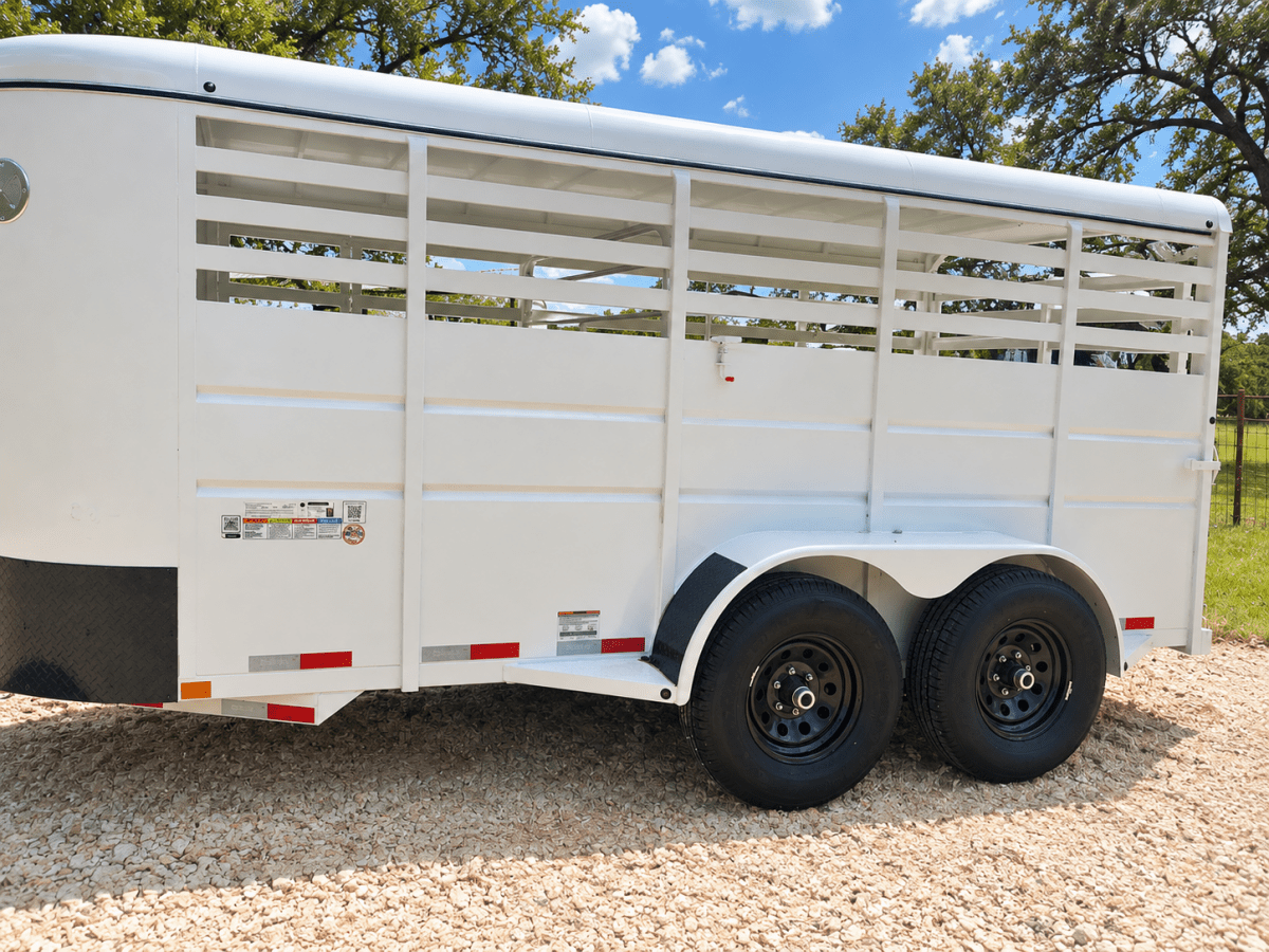 Delco 6'x16'x6'6" Bumper Livestock Tandem 12K- White - 8148 - J4 Trailer