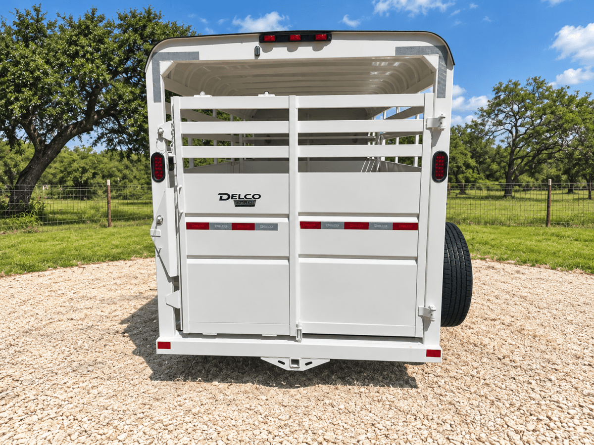 Delco 6'x16'x6'6" Bumper Livestock Tandem 12K- White - 8148 - J4 Trailer