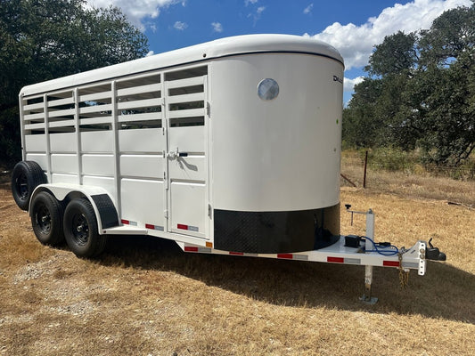 Delco 6'x16'x6'6" Bumper Livestock Tandem 12K- White - 8148 - J4 Trailer