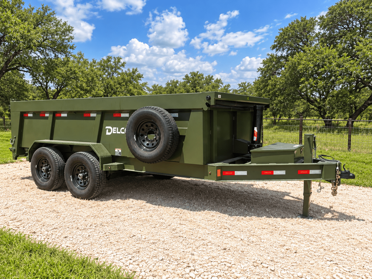Delco 83"x14' Dump Tandem Trailer ARMY GREEN 14K -5357 - J4 Trailer