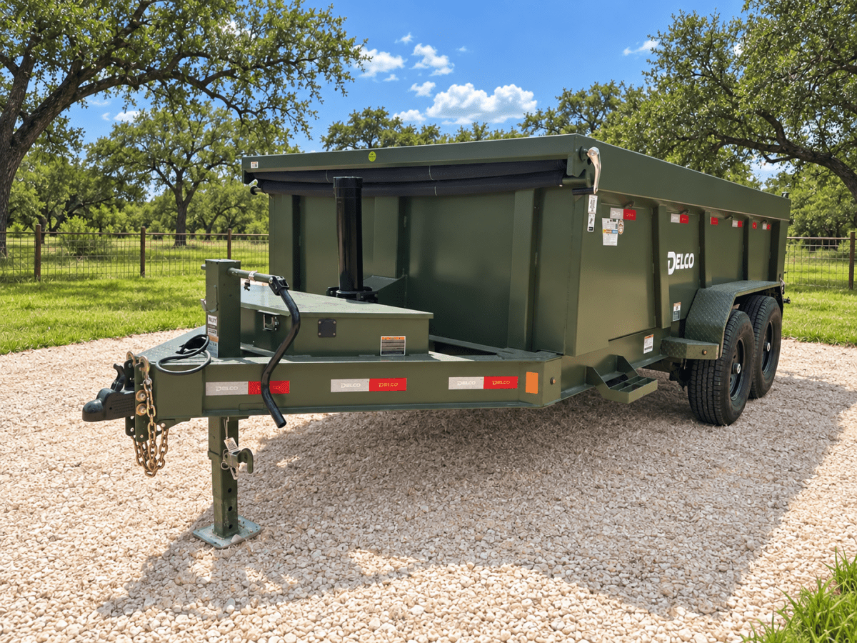 Delco 83"x14' Dump Tandem Trailer ARMY GREEN 14K -5357 - J4 Trailer