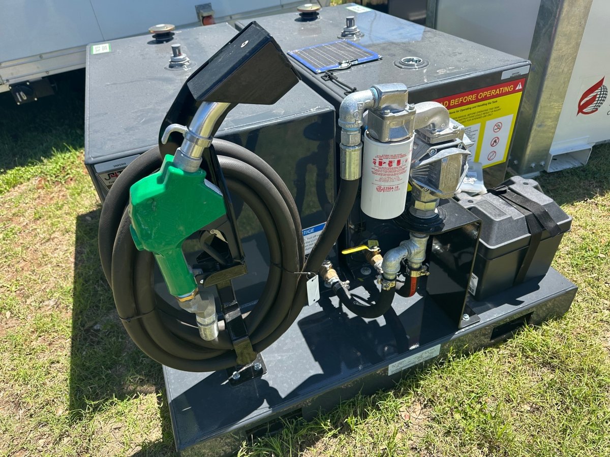 Farm Boss - 2 - 100 Gal. Tanks on a 49"W x 62"D x 4"H Skid - with pump with solar panel - J4 Trailer