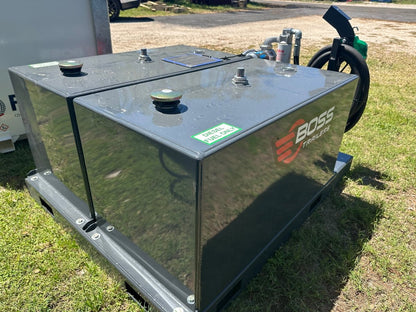 Farm Boss - 2 - 100 Gal. Tanks on a 49"W x 62"D x 4"H Skid - with pump with solar panel - J4 Trailer