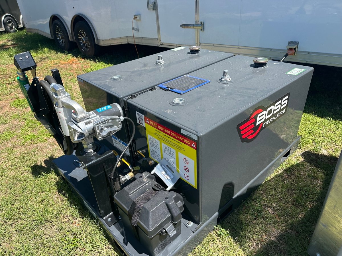 Farm Boss - 2 - 100 Gal. Tanks on a 49"W x 62"D x 4"H Skid - with pump with solar panel - J4 Trailer