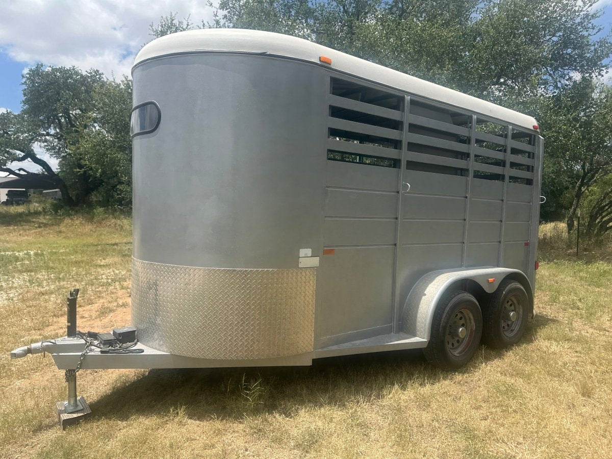 USED 2015 CM 6x14 Silver 2 Horse Slant Bumper Trailer- 4479 - J4 Trailer