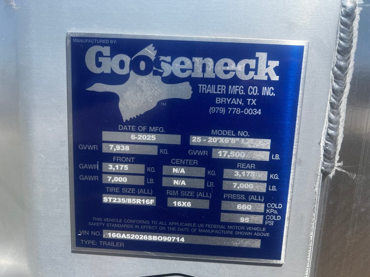 USED 2025 GOOSENECK Gooseneck Livestock 78"x20' ALUMINUM - 0714 - J4 Trailer