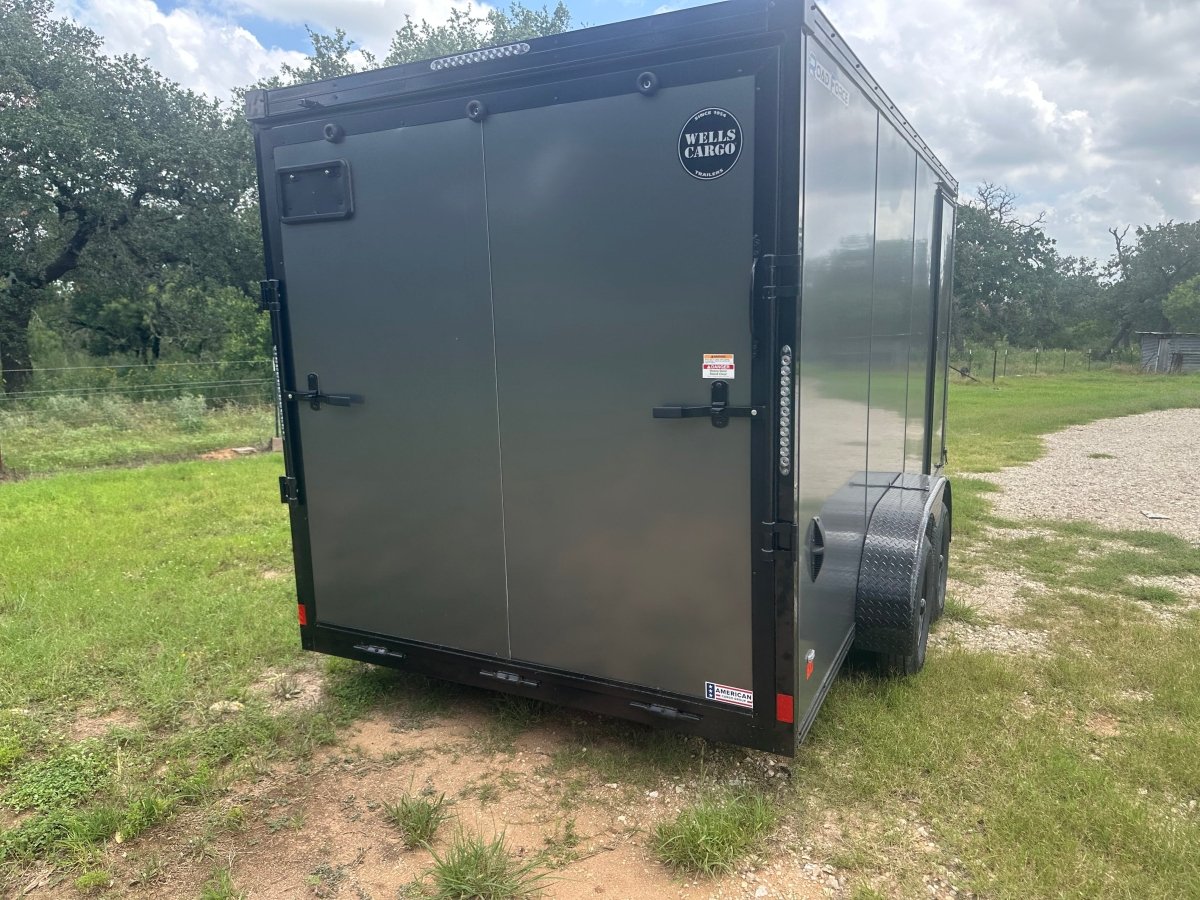 Wells Cargo 7'x16'x7' w/ Translucent Roof- RFV716T2- Charcoal Gray-5477 - J4 Trailer