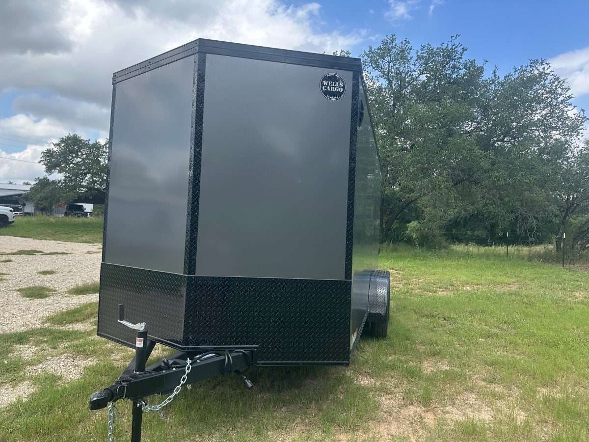 Wells Cargo 7'x16'x7' w/ Translucent Roof- RFV716T2- Charcoal Gray-5477 - J4 Trailer